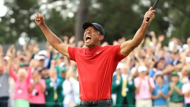 Tiger Woods celebrating at the 2019 Masters. Sports video production Birmingham by Vermillion Films